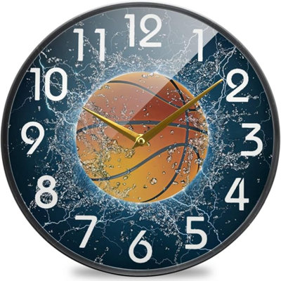 Naanle Chic Basketball On Water Print Round Wall Clock, 12 Inch Silent Battery Operated Quartz Analog Quiet Desk Clock For Home,Office,School