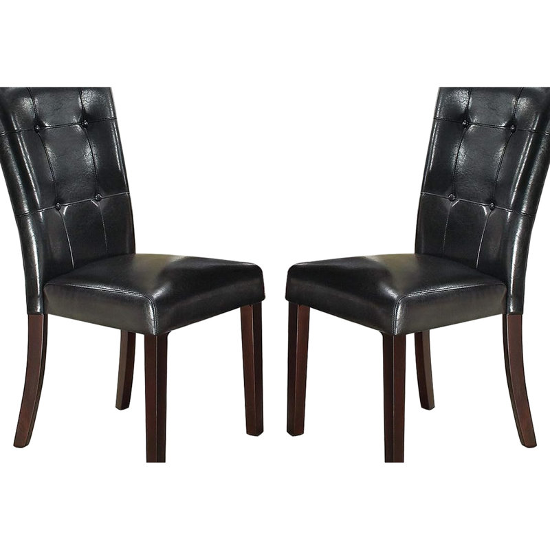 Chaises de salle à manger contemporaines 2 pièces, revêtement en similicuir noir, dossier, chaises 2 pièces, style moderne, assise rembourrée, en bois et