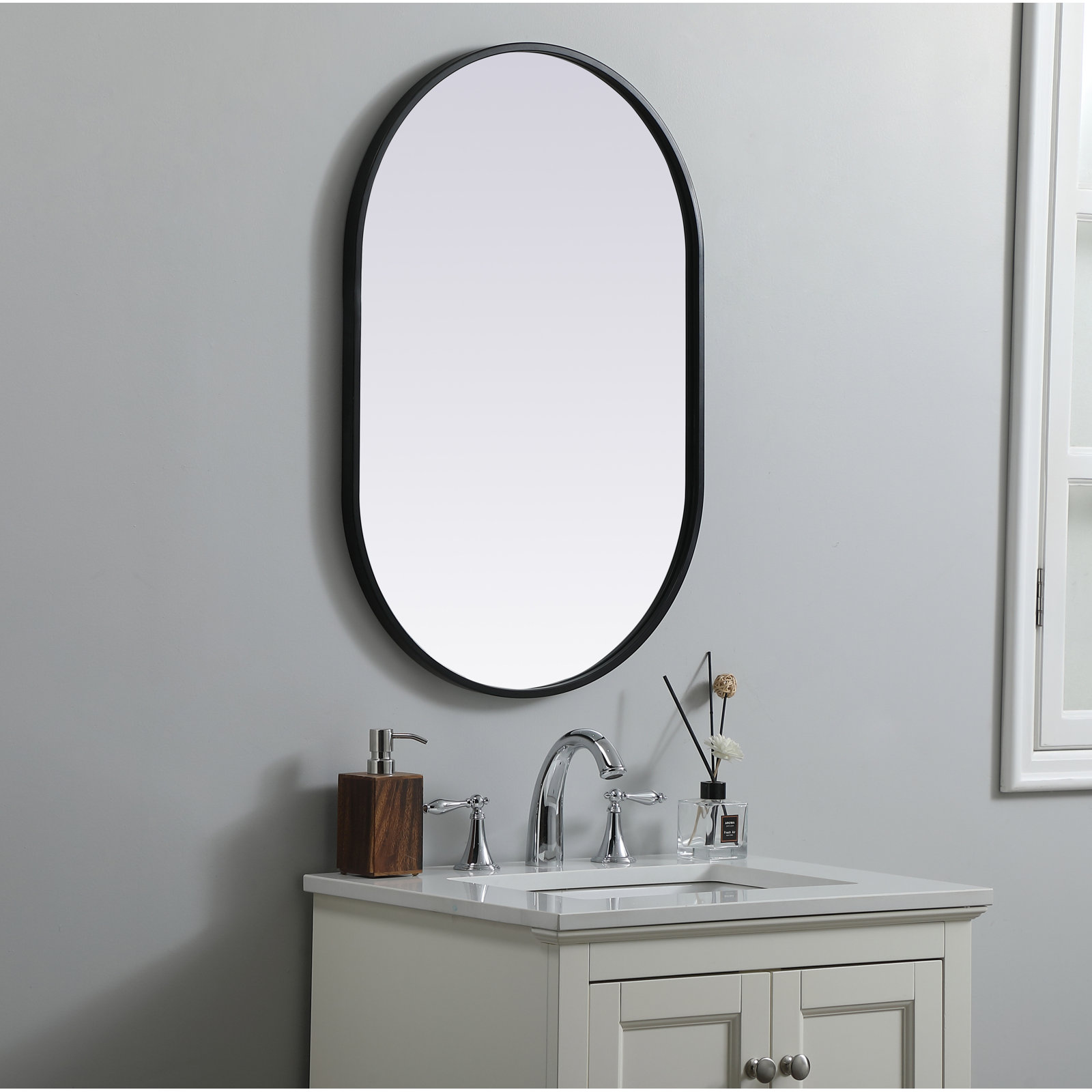Sabine Metal Pill Wall Mirror, 30" x 20", Black