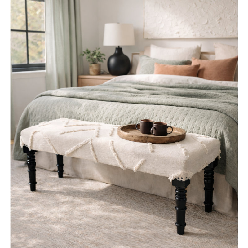 Sanborn Contemporary Handmade Fringed Cotton Entryway Accent Bench