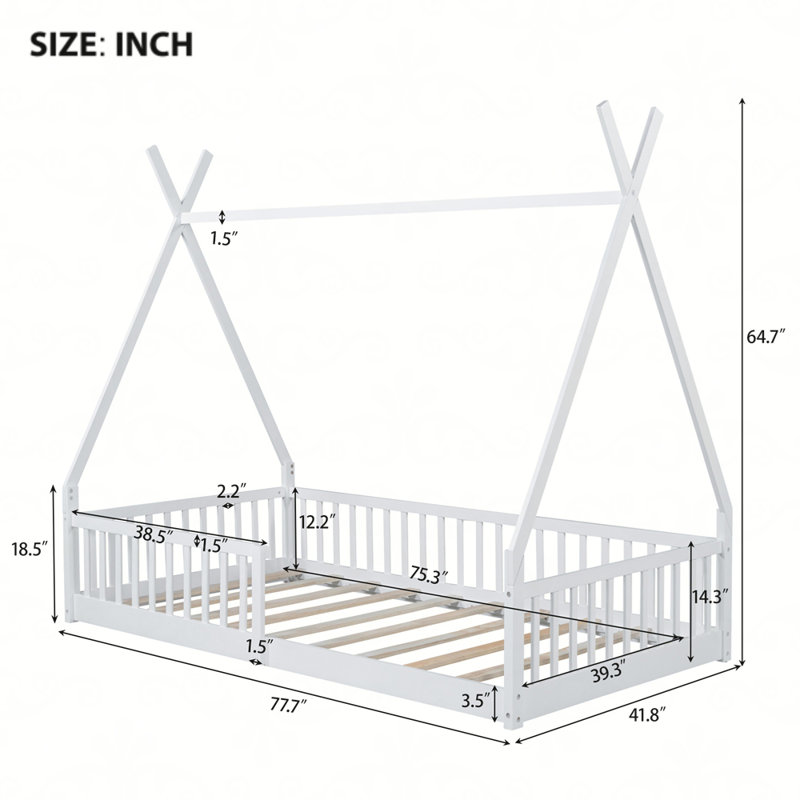 Lit simple en bois avec clôture, Blanc