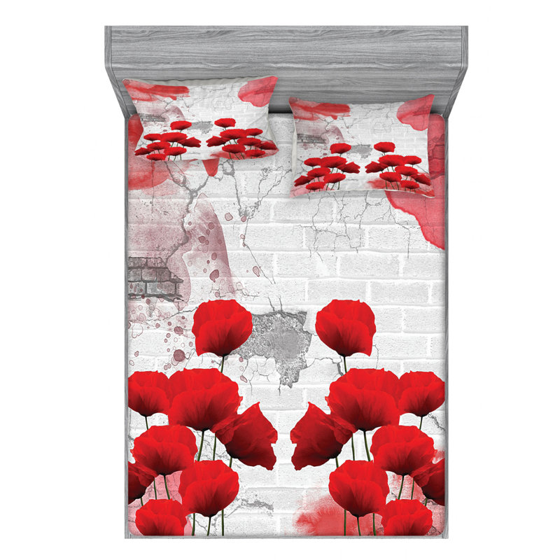 Poppy Microfiber Floral Sheet Set, Full Sheet Set + Fitted Sheet + 2 Pillowcases