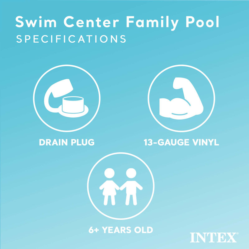 Aqua and White Rectangular Inflatable Family Pool, 90" x 60" x 19"