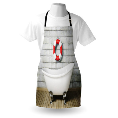 East Urban Home Floral Apron Unisex Grunge Wall Sailor Bath Adult Size White Red Grey