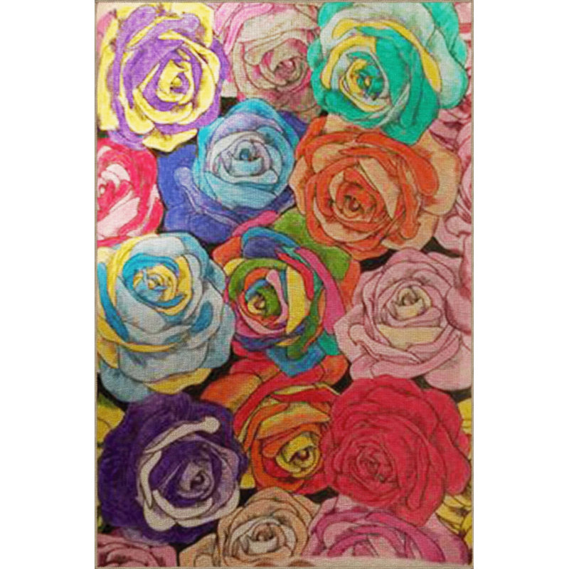 Multicolored Abstract Flower Rose Pattern Modern Decorative Carpet, Runner 2'6" x 6'7"