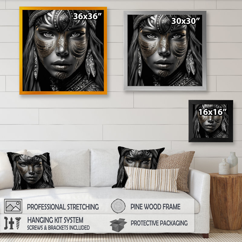 «Black and White Bohemian Woman IV», reproduction sur toile, H 30 po x l 30 po x P 1 po, Impression dorée sur toile encadrée