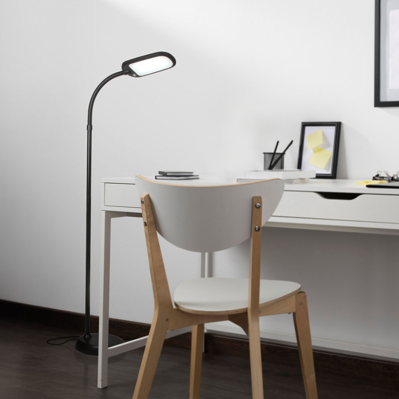 Litespan Slim 55 in. Industrial Dimmable LED Directional Task Floor Lamp, Black Finish, Black