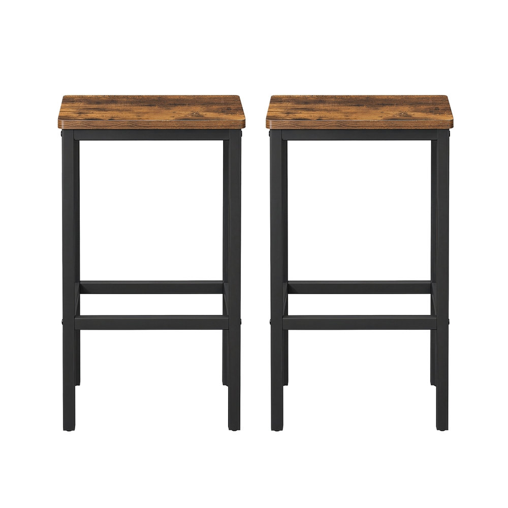 Set of 2 Bar Chairs, Kitchen Bar Stools with Footrest, Industrial, for Living Room, Dining Room, Rustic Brown and Black