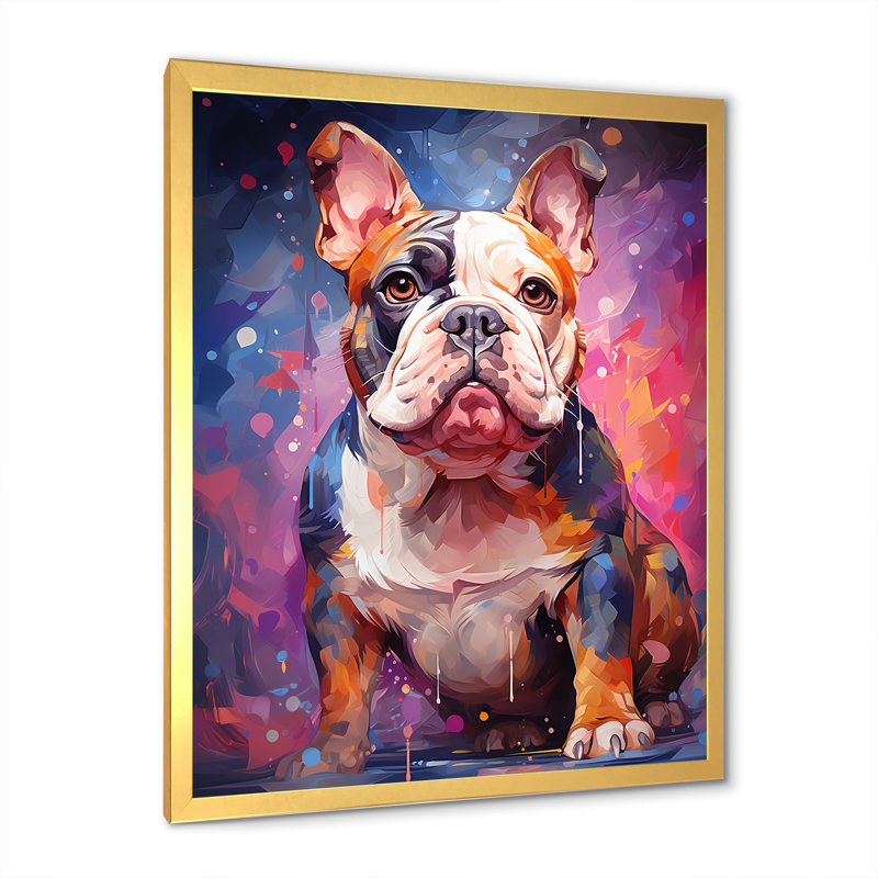 Bulldog Boldness III sur toile, Cadre doré simple, H 40 po x l 30 po x P 1,5 po