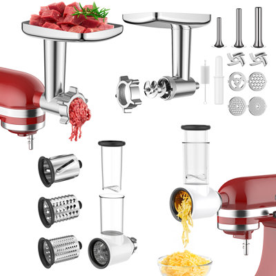 GVODE Meat Grinder Slicer Shredder Attachment, Compatible with KitchenAid® Stand Mixers, Metal Set
