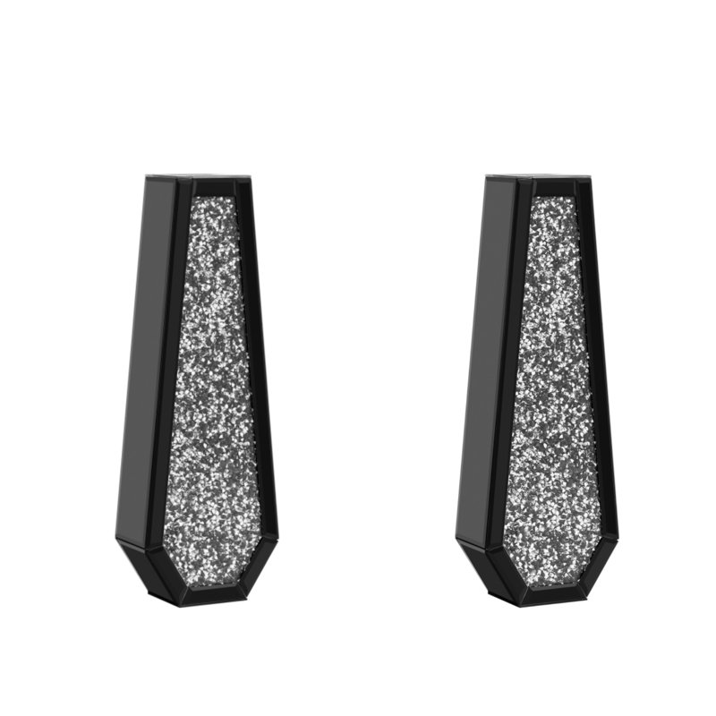 Set Of 2 Glam Mirrored Crushed Crystal Vases, 61.5cm H x 11cm W x 21.5cm D, Black