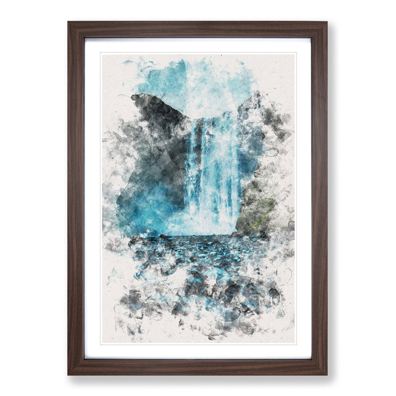Waterfall Path in Iceland - Picture Frame Graphic Art Print, 87cm H x 62cm W x 2cm D, Walnut Framed