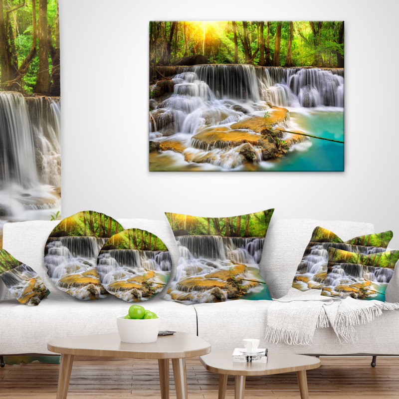 Coussin imprimé à large cascade Erawan, 16 po x 1 po, Coussin décoratif