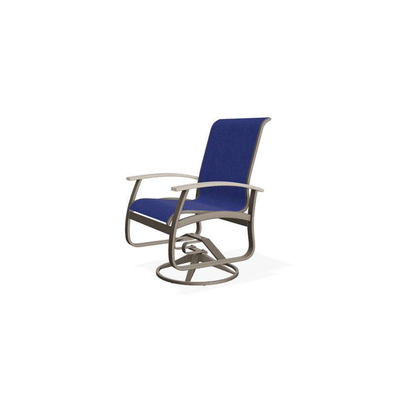 Belle Isle Outdoor Dining Armchair, Desert P60, Textured Graphite, Atlantis Royal Blue Sunbrella®