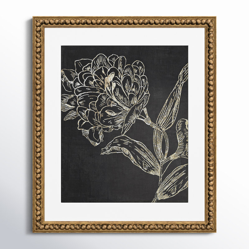 Golden Flower Folklore II by Asia Jensen, 26.5" H x 22.5" W , Gold Bead Framed
