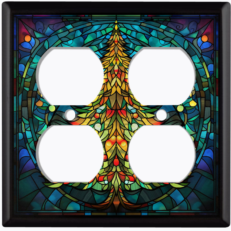 Christmas Festive Tree Lights 2 - Gang Duplex Outlet Standard Wall Plate