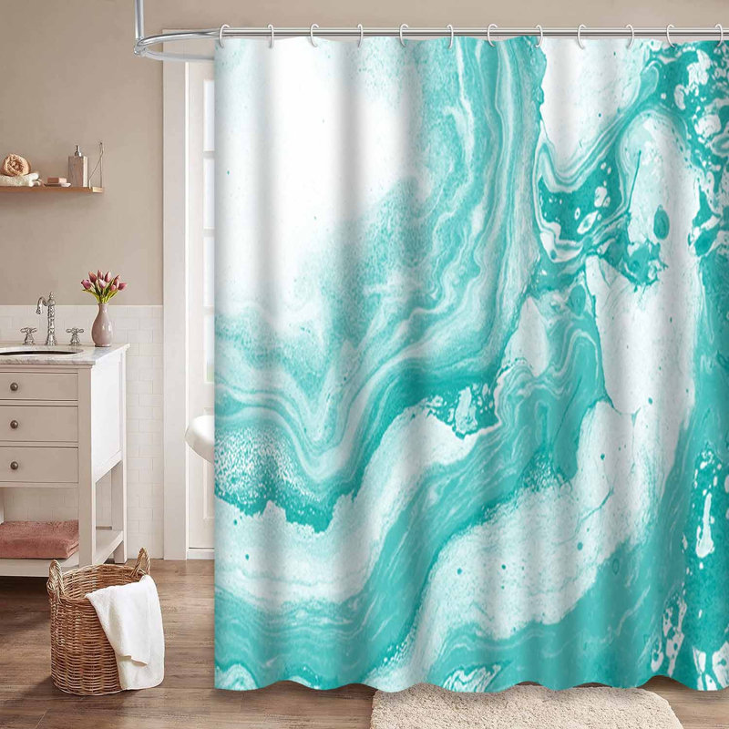 Rideau de douche vert avec 12 crochets, L 72 po x l 84 po