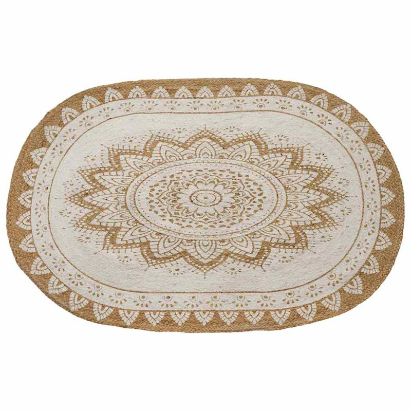 Oval Linen Hand Hooked Area Rug, Oval 100 x 152 cm
