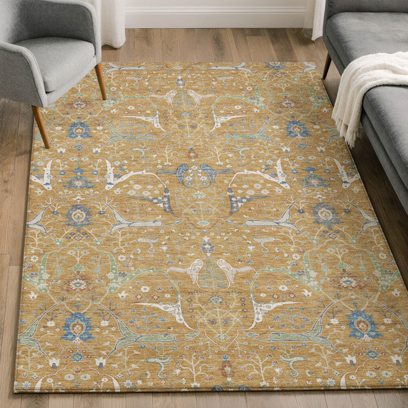 Premium Machine Washable Mayfield AMF2250 Global Rug, Gold, 8' x 10'