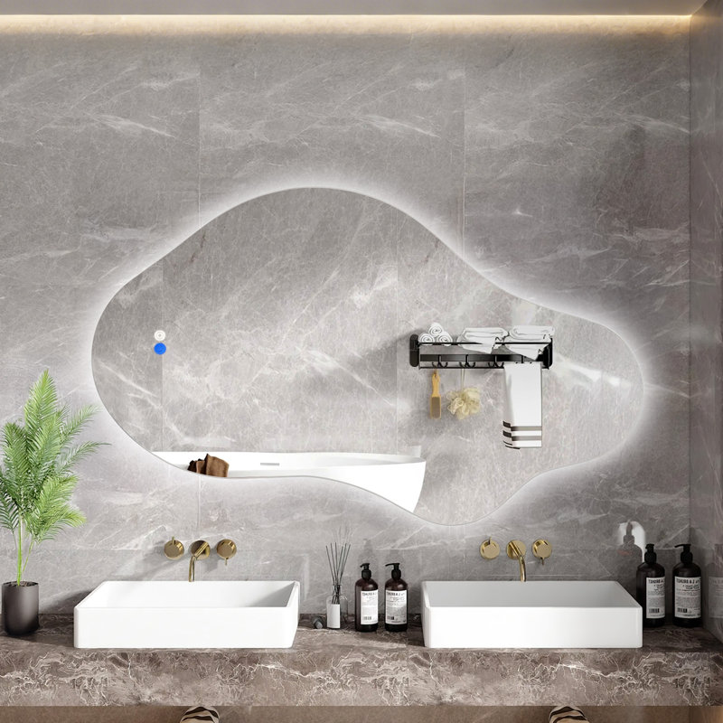 Irregular Led Backlit Bathroom Mirror With Anti-fog, 3 Color Temperature Dimmable Light, Frameless Tempered Glass Vanity Mirror For Wall (vertical/horizontal)