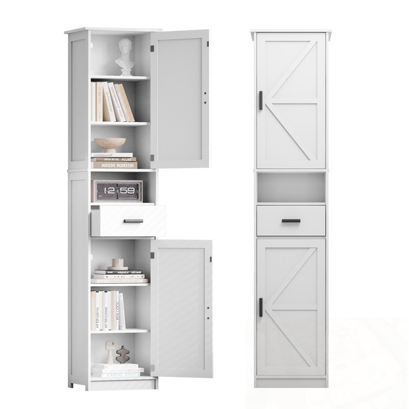 Armoire de rangement avec 2 portes de grange et 1 tiroir, Blanc