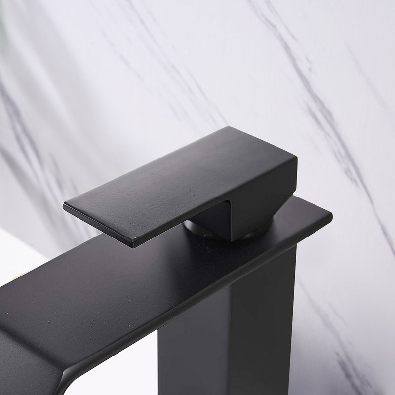Robinet de salle de bain à cascade, robinet de meuble-lavabo à poignée simple, Noir mat