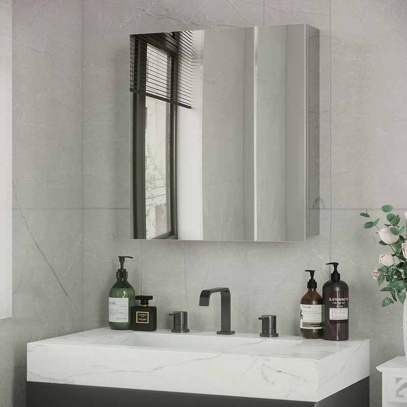 Armoire murale pour salle de bain, Argent argent
