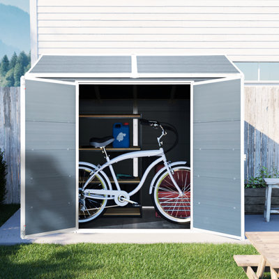 Gray Resin Outdoor Shed 8X6 Ft - Waterproof With Floor, 2 Windows & Lockable Door For Backyard, Patio, Garden Garden, Patio Windows,