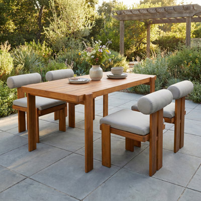 Torell Patio 5-Piece Acacia Wood Dining Set With Round Back Cushion & Slatted Tabletop