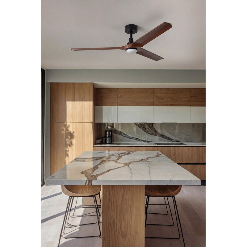 Ventilateur à DEL Heywood, Noir mat, Noyer foncé