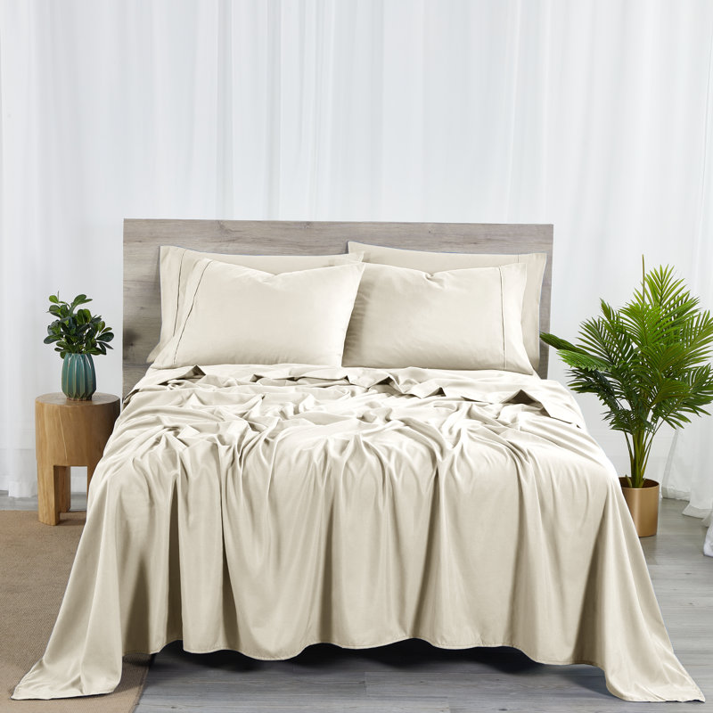 Bibb Home 2000 Count 6-Piece Rayon From Bamboo Sheet Set with Snug Grip, Cream, Queen Sheet Set with 4 Pillowcases