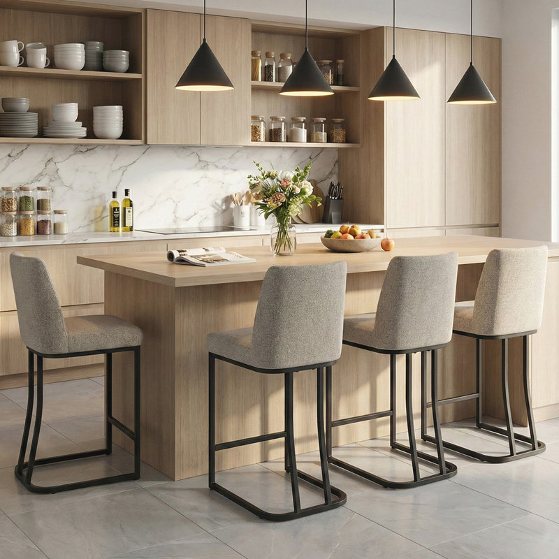 Tabouret de bar et de comptoir rembourré avec dossier, Sable