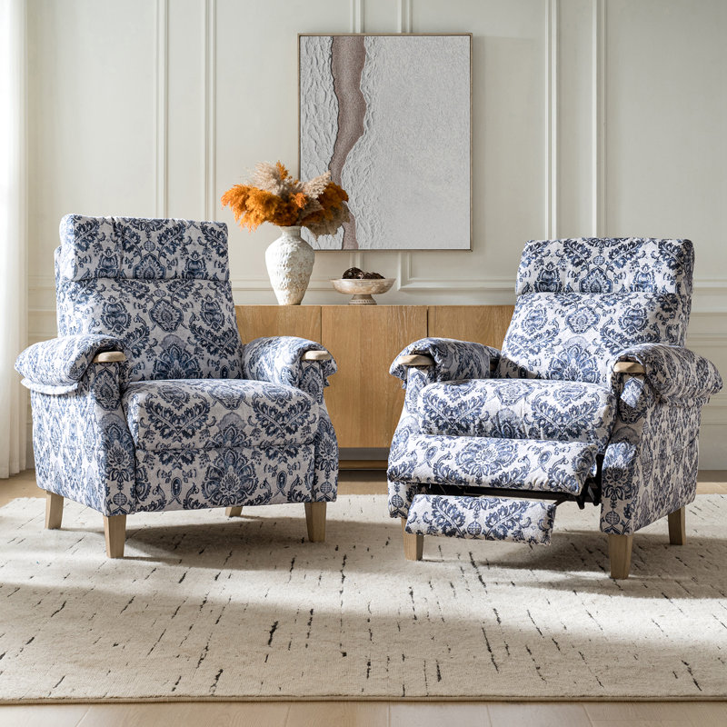 Fauteuil inclinable manuel en polyester Iruna Farmhouse, Motif floral marine