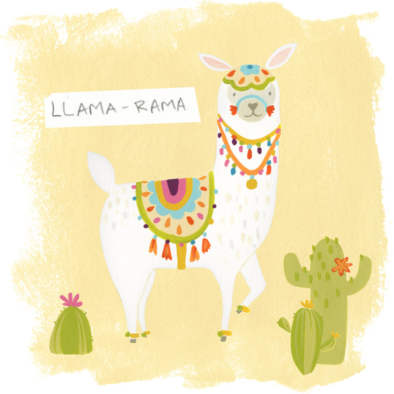 Pom Pom Llama Rama III by June Erica Vess - Wrapped Canvas Painting, 30cm H x 30cm W