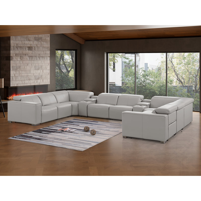 Luxueux canapé modulaire en cuir véritable 10 pièces avec 4 fauteuils inclinables électriques et appuis-tête électriques