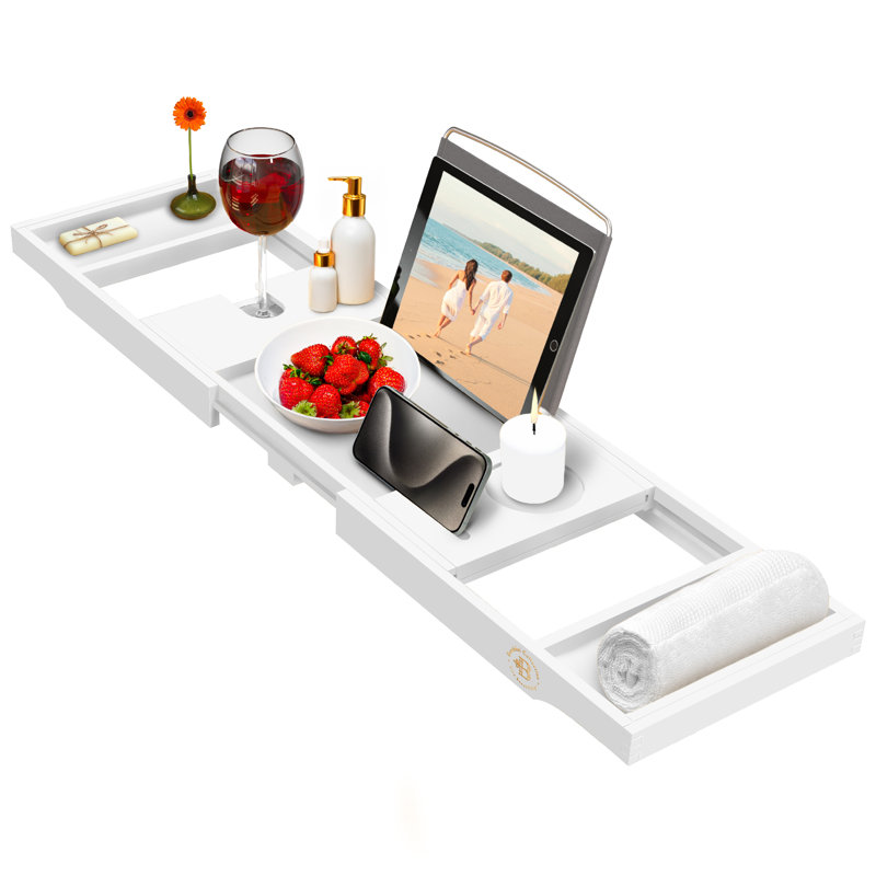 Plateau de baignoire en bambou - blanc, extensible jusqu'à 41,5 po, Blanc