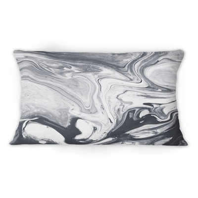 Coussin noir et blanc à imprimé d'art moderne et imprimé liquide