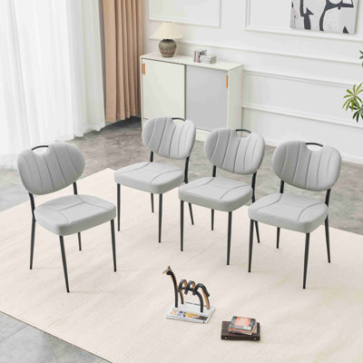Dining Chairs Premium Leather Upholstered Dining Room Chairs, High-Resilience Sponge Padding, Metal Legs With Spray Coating