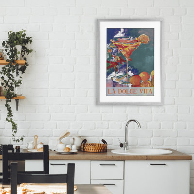 Citrus Cocktail on Blue Framed Print Under Glass, design by Jane Slivka