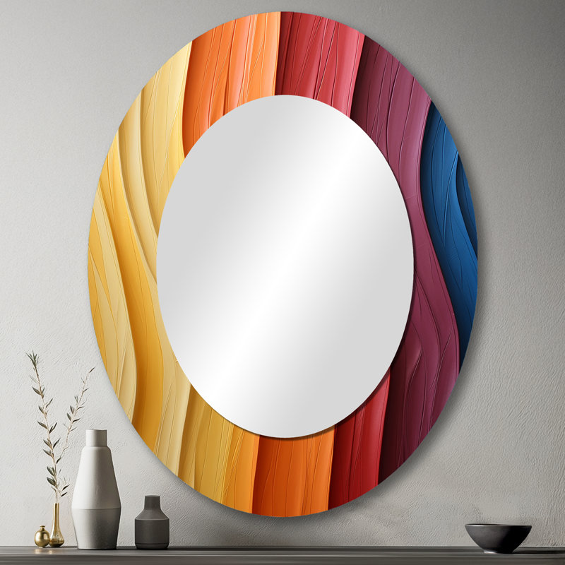Vague multicolore Ashanti to the Throne - Grand miroir mural ovale sur métal, H 43 po x l 33 po