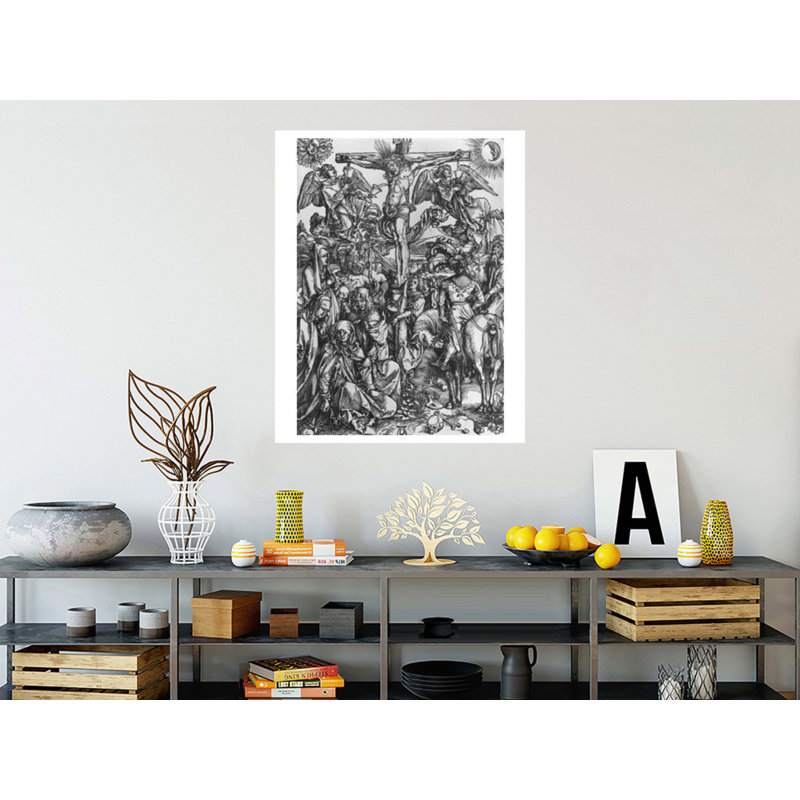 Le Christ sur la croix (gravure sur bois) (photo noir et blanc) par Albrecht Dürer - Estampe numérique, H 40 po x l 32 po