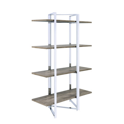 Modern 4-Shelf Bookshelf In Natural And - Maximize Your Living Space Metal Paper Veneer Storage Bedroom Sleek Design