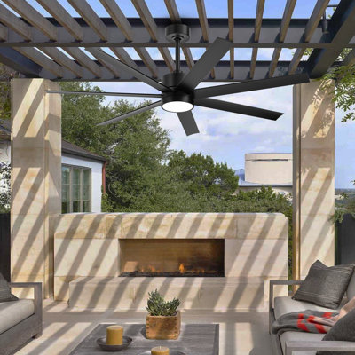 56" Outdoor Ceiling Fan with Waterproof, 7 Blades, Quiet DC Motor, Dimmable 3 Color LED Light, Remote Control, and Multiple Downrods for Patio & Indoor Use