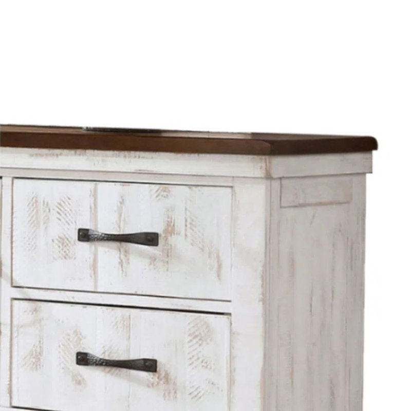 Theodore Transitional Style 6-drawer 59.38 In. Distressed White/walnut Dresser