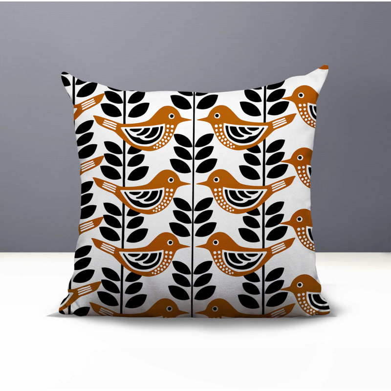 Oreiller carré réversible intérieur / extérieur Kandice Bird, Orange, Carré 15 po
