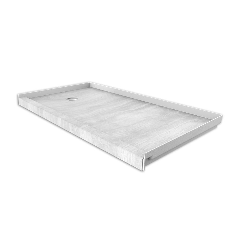 FlexStone® 60"W x 32"D Alcove Shower Base with Left Drain in Silver Strata, Silver Strata