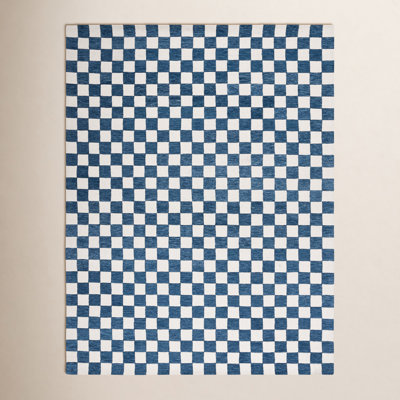 Freemont Blue Ivory Hand-Tufted Checkered Rug