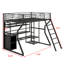 Lit mezzanine double en métal avec bureau et rangement intégrés, cadre de lit de jeu en métal peu encombrant avec lumières DEL, garde-robe ouverte et station de charge