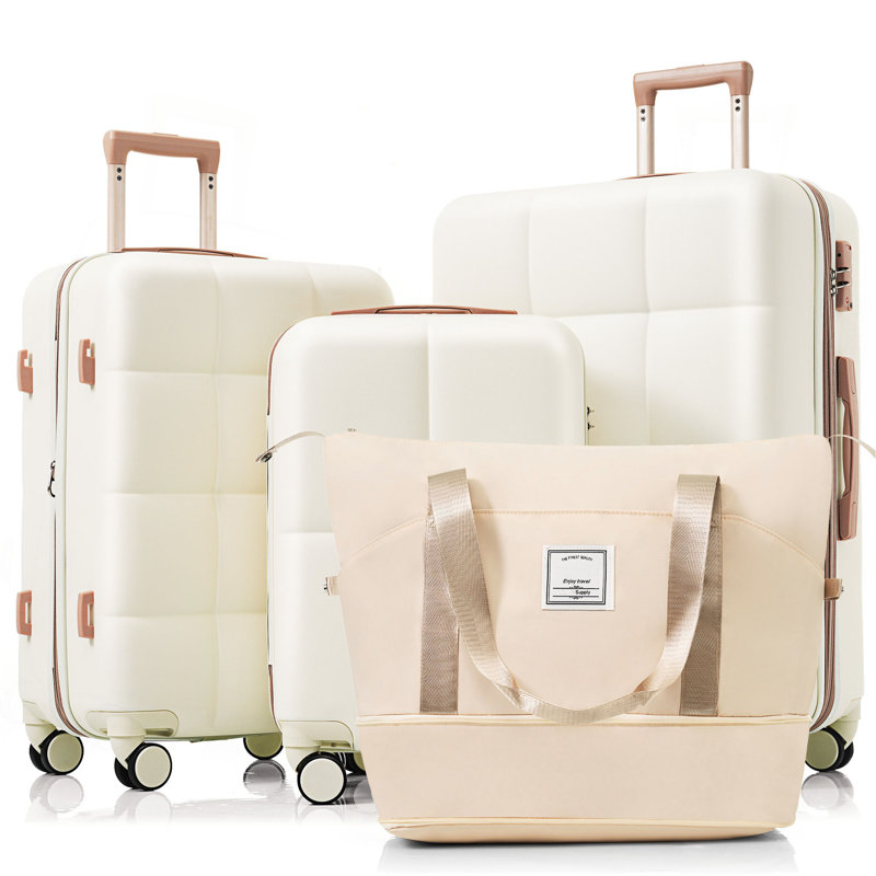 Ensemble de 4 valises, valise durable en ABS avec sac de voyage, porte-gobelet, valise rigide en ABS avec roulettes