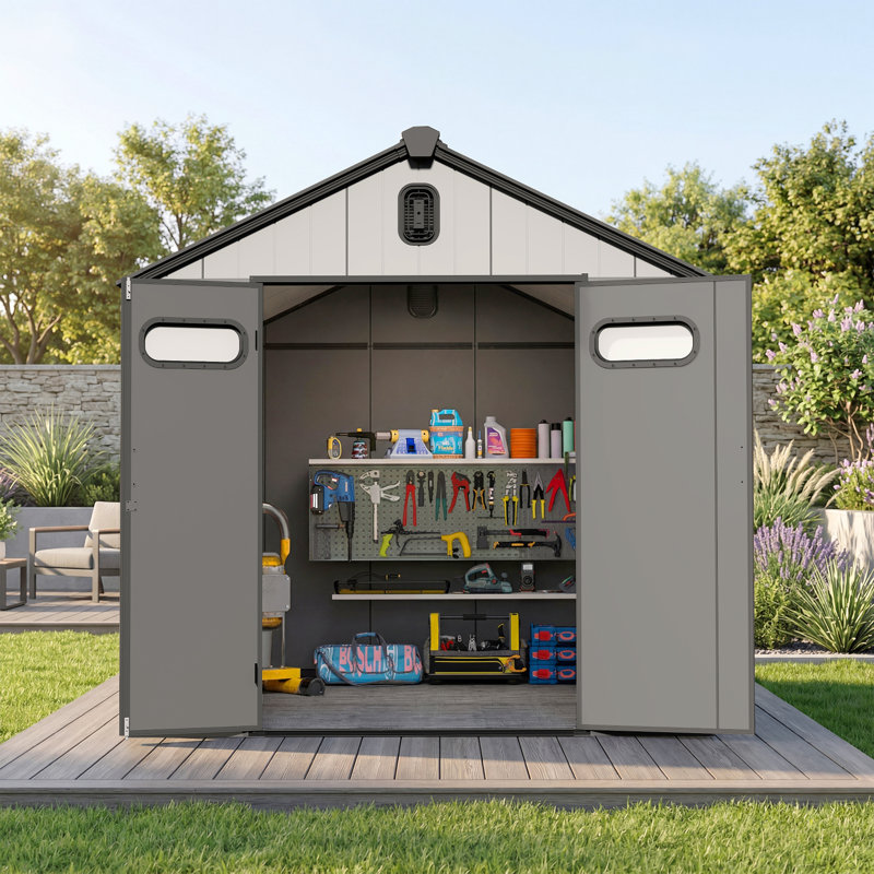 8 ft. W x 16 ft. D Plastic Portable Outdoor Storage Shed, 93.58" H x 93.74" W x 183.62" D